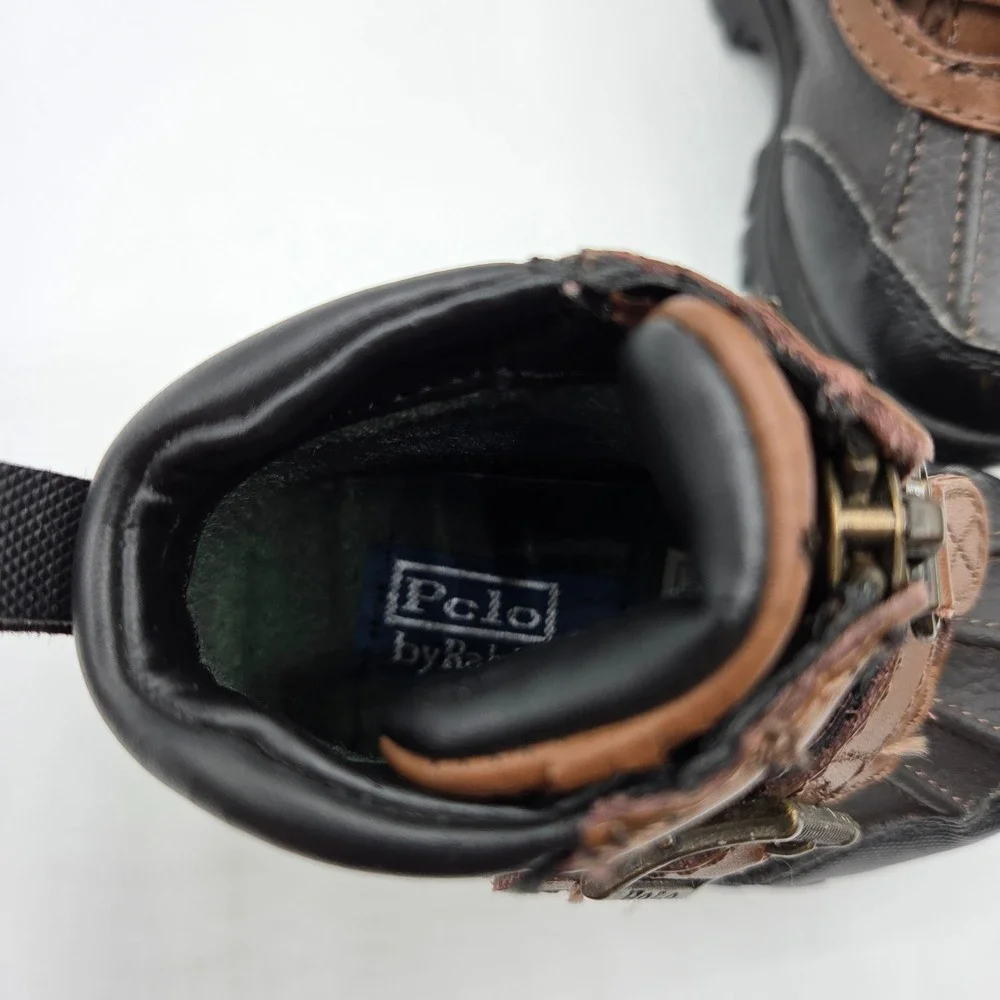 Polo Ralph Lauren Boys Country Mid‎ Zip Duck Boots Brown Black Size 4 Toddler